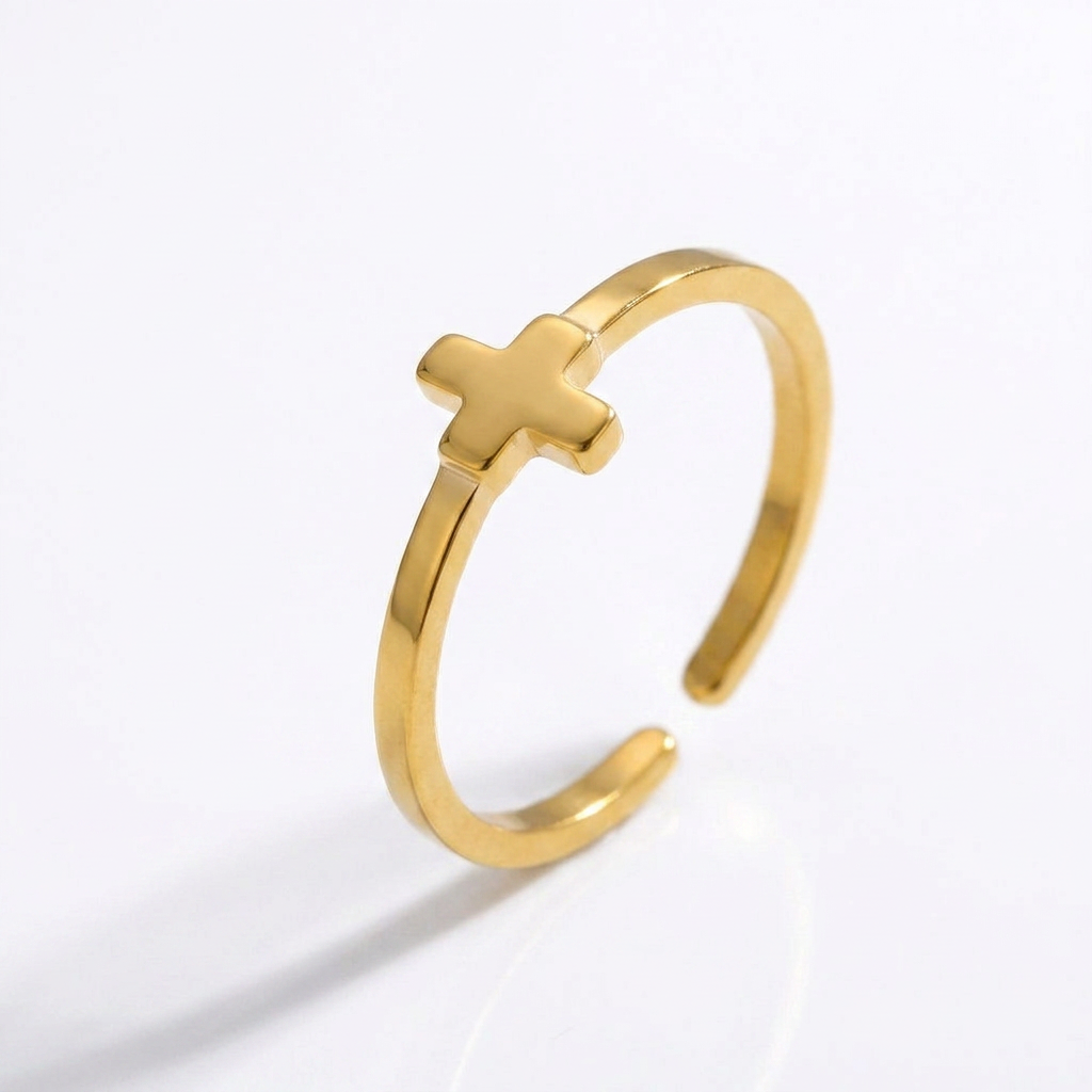 Anel Cruz Banhado em Ouro 18k
