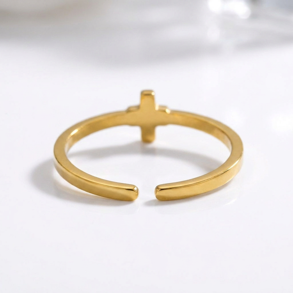Anel Cruz Banhado em Ouro 18k