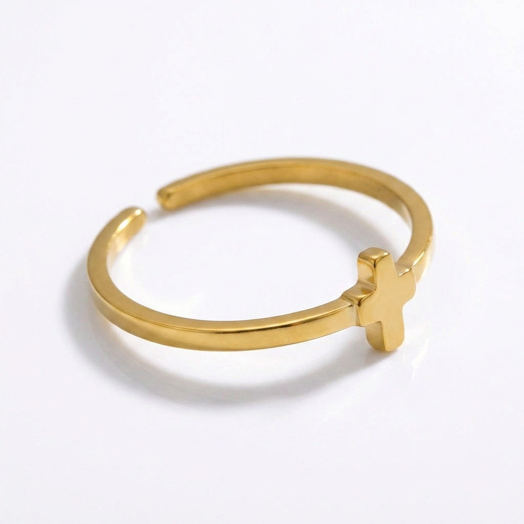 Anel Cruz Banhado em Ouro 18k