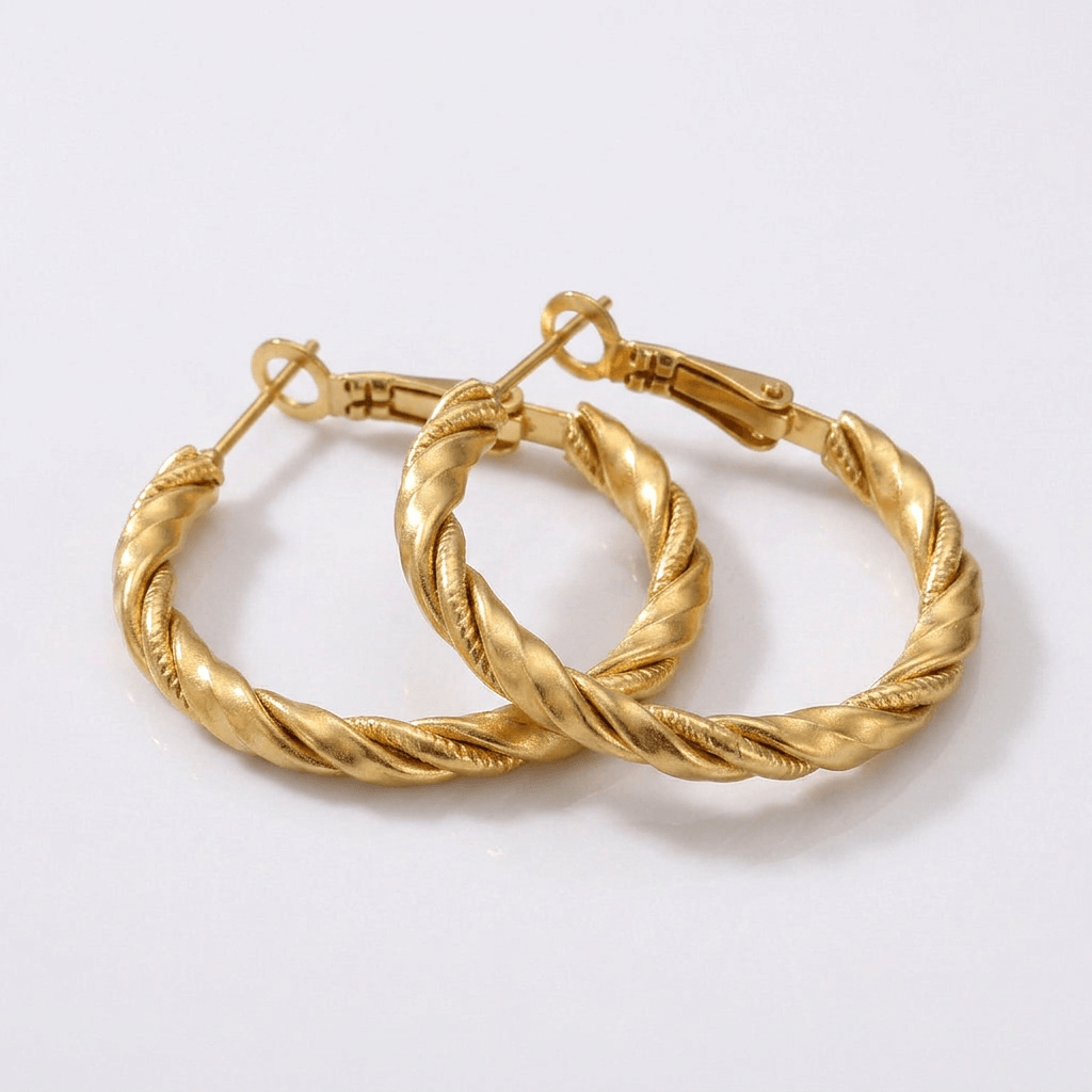 Brinco de Argola Trançado Banhado em Ouro 18k