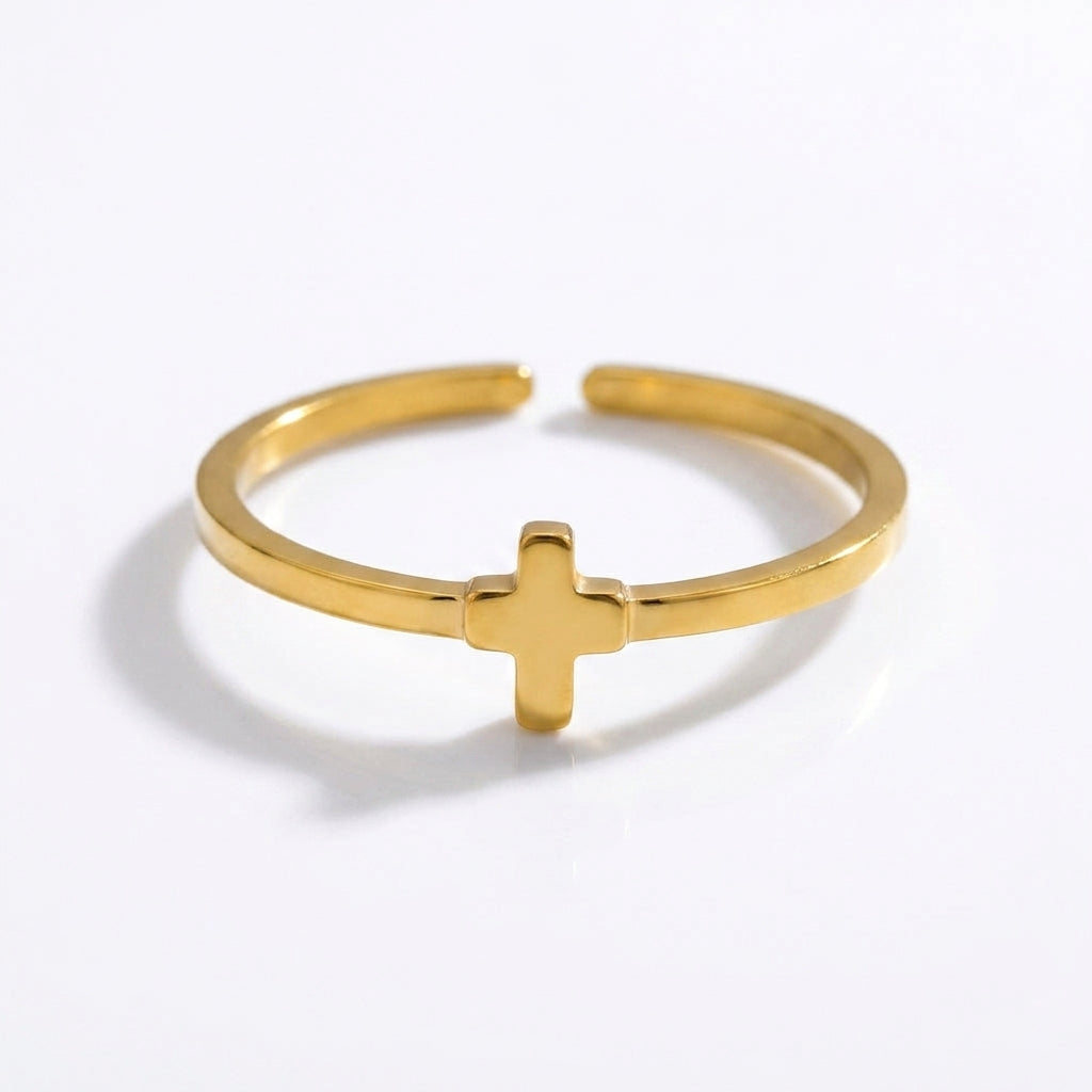 Anel Cruz Banhado em Ouro 18k